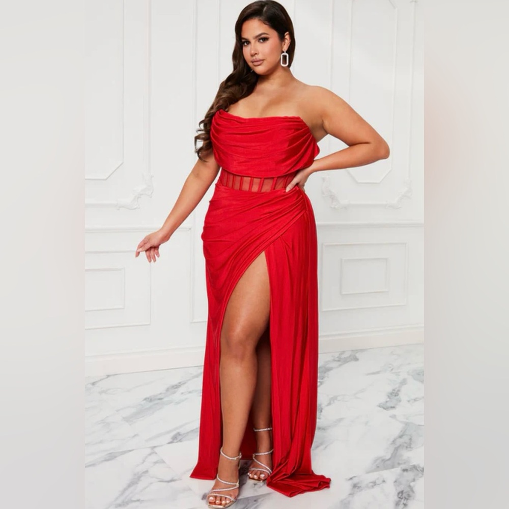 Fashion Nova Layla Corset Maxi Dress - Red